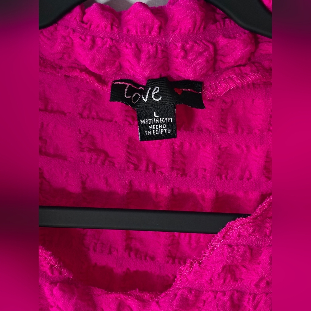 LOVE Hot Pink 3D Bubble Scrunchie Long Sleeve Cropped Retro Y2K Barbiecore Crop - Picture 5 of 9